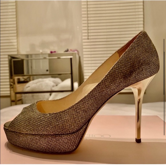 Jimmy Choo Tiara Crown Peep Toe Platform Pump 37 - Picture 3 of 8